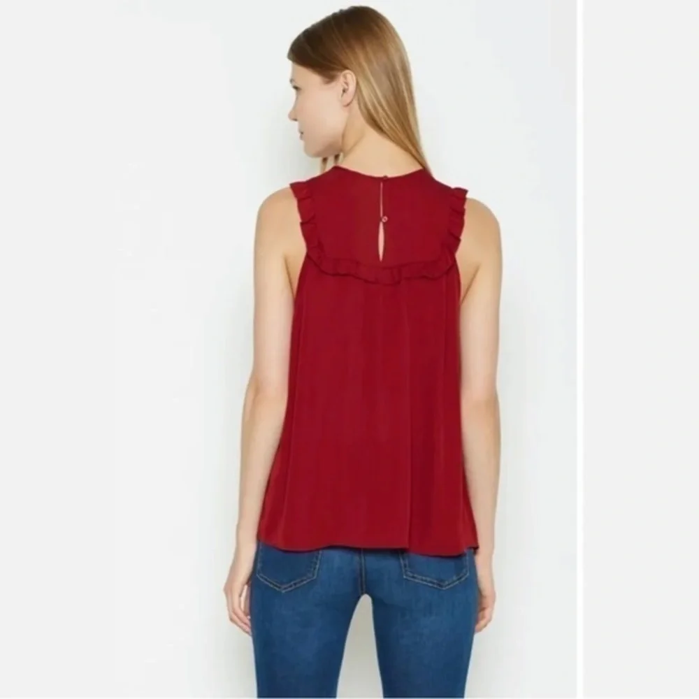 Joie SILK Gemini Silk Ruffle Sleeveless Tank Bordeaux Rose Dark Red Size S $208 - Picture 14 of 15